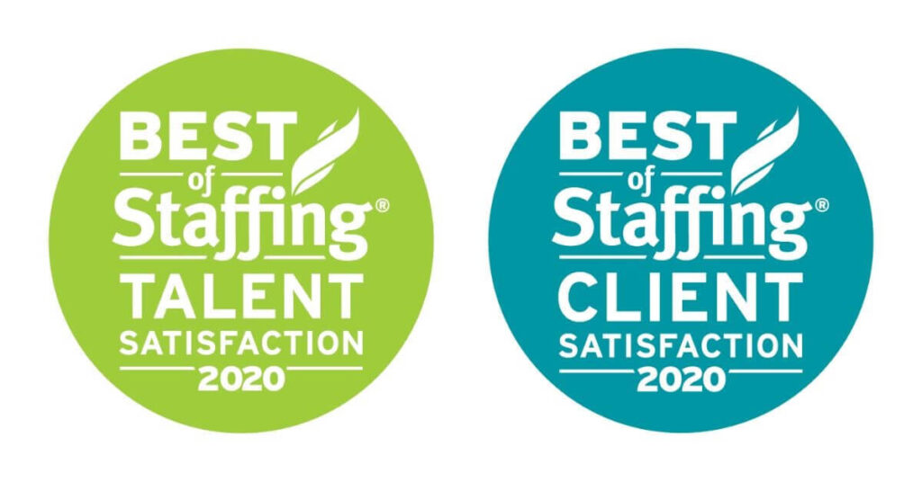 VIP Staffing awarded Best Places to Work 2020 badge, highlighting employee satisfaction, company culture, and staffing excellence.